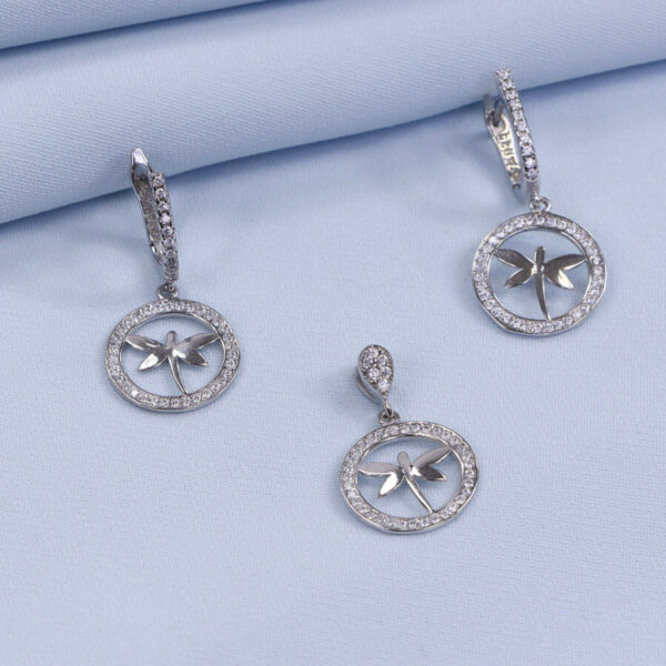 نیم ست نقره میکرو طرح سنجاقک کد 16351 - تصویر 2