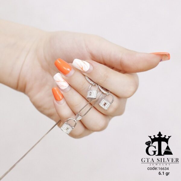 نیم ست نقره میکرو طرح قفل کد 16634 - Image 4