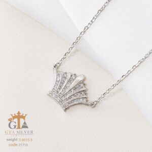 گردنبند نقره زنانه طرح تاج کد 21713