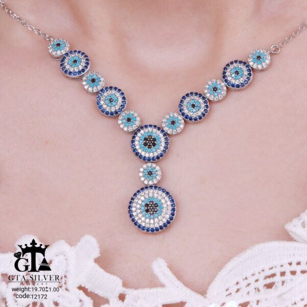 سرویس نقره میکرو زنجیری طرح چشم نظر کد 12172 - Image 3