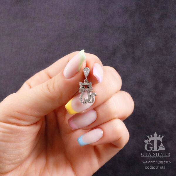 مدال نقره میکرو طرح گربه کد 21681 - تصویر 2