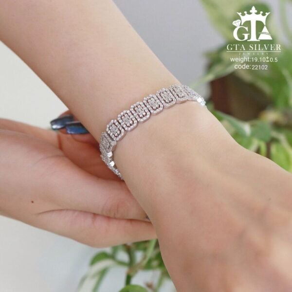 دستبند نقره میکرو طرح امرالدکات کد 22102 - Image 2