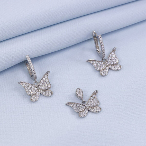 نیم ست نقره میکرو طرح پروانه کد 16372 - Image 2