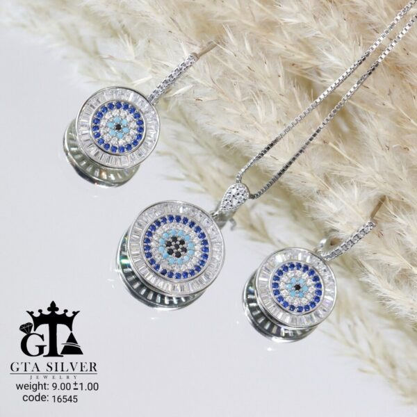 نیم ست نقره میکرو طرح چشم نظر کد 16545 - تصویر 4