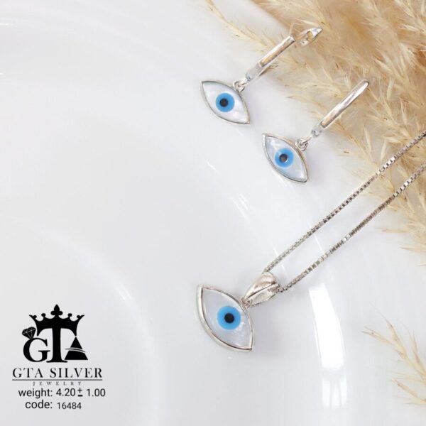 نیم ست نقره میکرو طرح چشم صدفی کد 16484 - Image 3