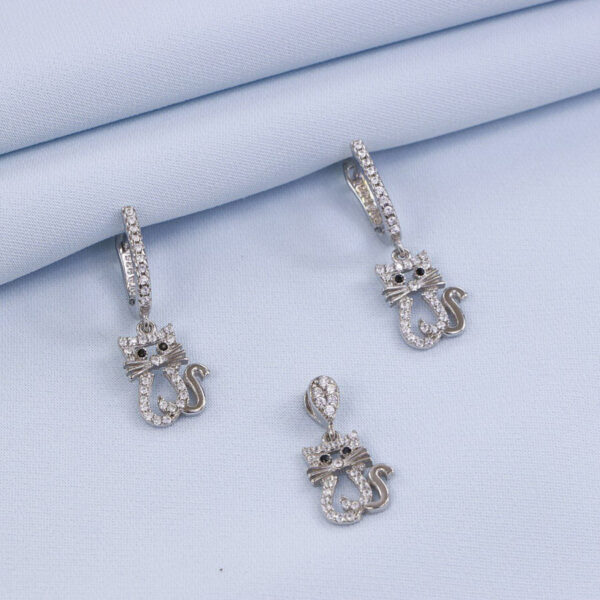 نیم ست نقره میکرو طرح گربه کد 16371 - Image 2