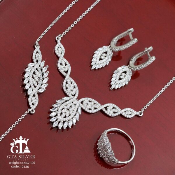 سرویس نقره زنانه طرح جواهر ظریف میکرو زنجیری کد 12136 - Image 3