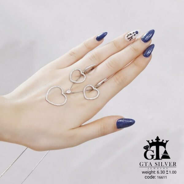 نیم ست نقره میکرو طرح قلب کد 16611 - Image 4