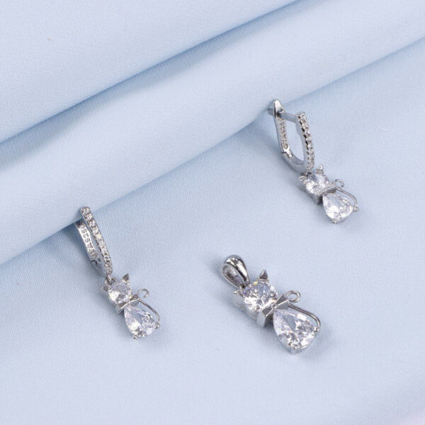 نیم ست نقره میکرو طرح گربه کد 16337 - Image 2