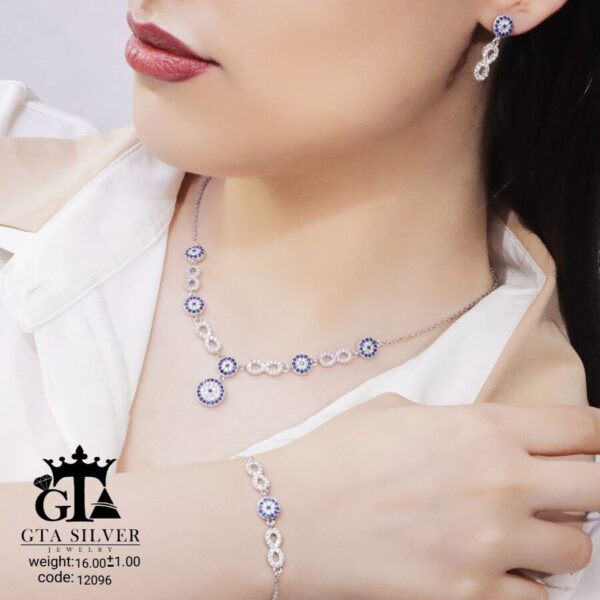 سرویس نقره میکرو زنجیری طرح چشم نظر کد 12096 - Image 2