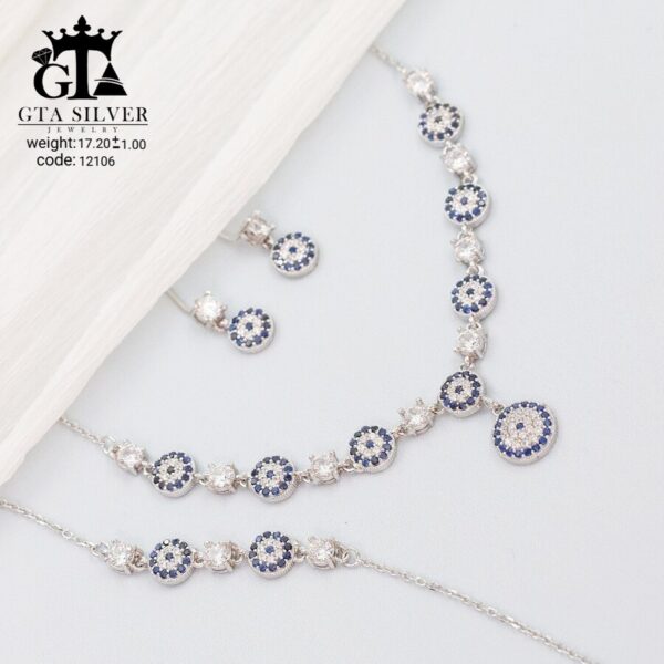 سرویس نقره میکرو زنجیری طرح چشم نظر کد 12106 - Image 3