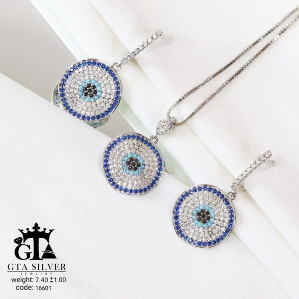 نیم ست نقره میکرو طرح چشم نظر کد 16601 - Image 3