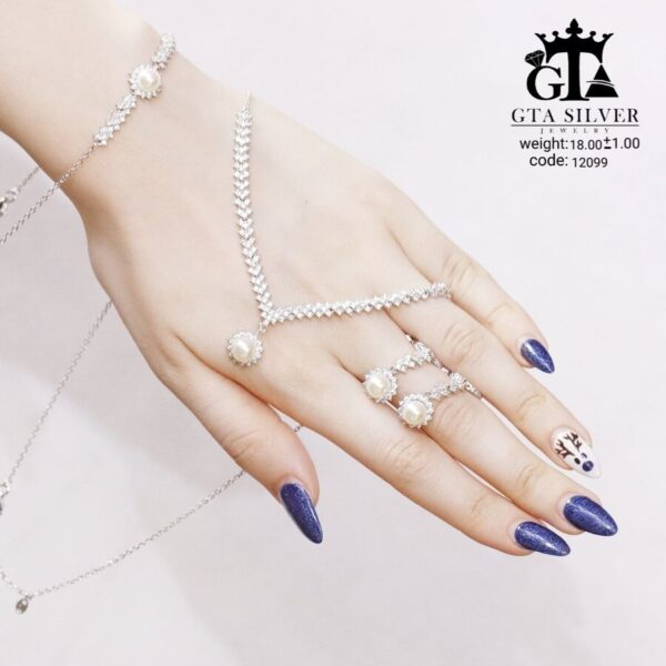 سرویس نقره میکرو زنجیری مرواریدی کد 12099 - Image 4