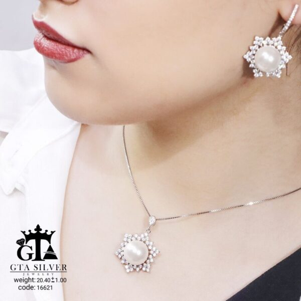 نیم ست نقره میکرو مرواریدی کد 16621 - تصویر 2