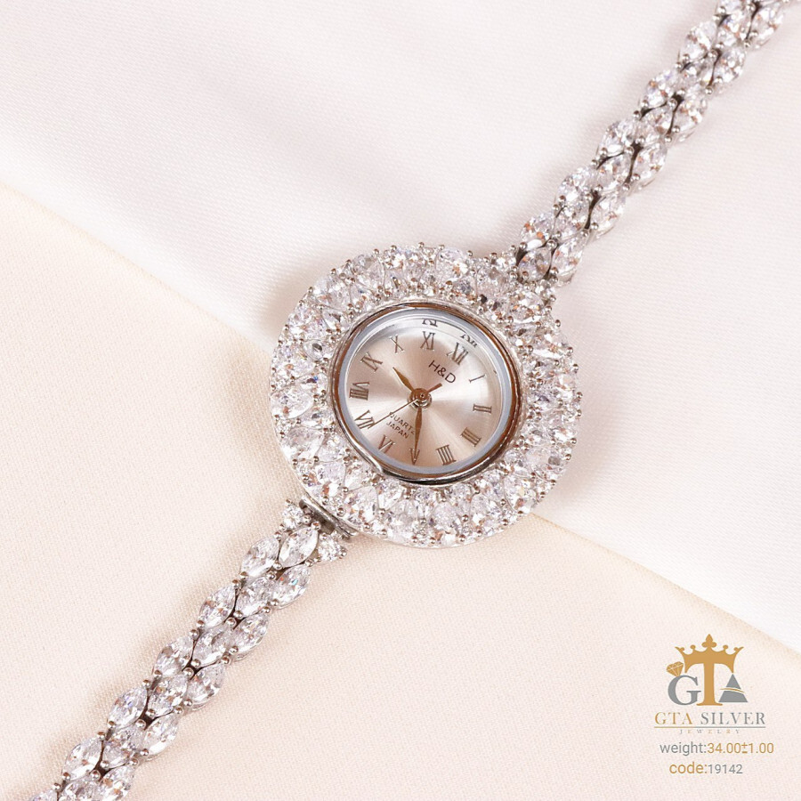 57029bc7-266b-4307-9083-b20084cf461d.jpg ساعت نقره جواهری روکش رادیوم کد 19142 - Image 1