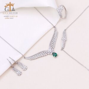 سرویس نقره نگین سبز مدل زنجیری سوپر میکرو کد 39007