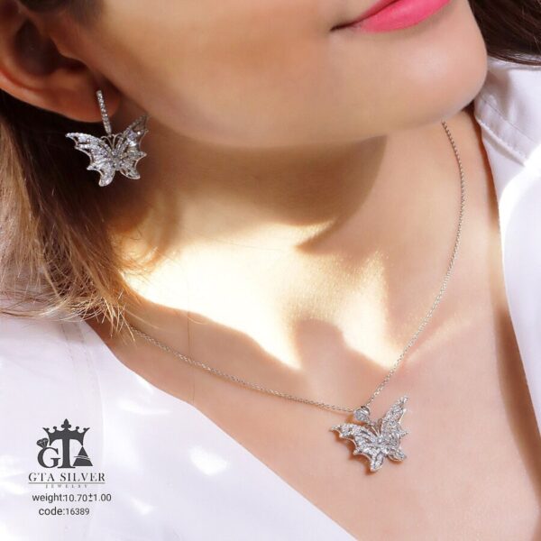 نیم ست نقره میکرو طرح پروانه کد 16389 - Image 2