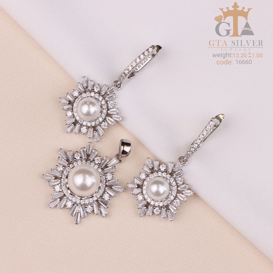 59726aee-7651-407a-b41f-304019adac08.jpg نیم ست نقره میکرو طرح مروارید دار کد 16660 - Image 1