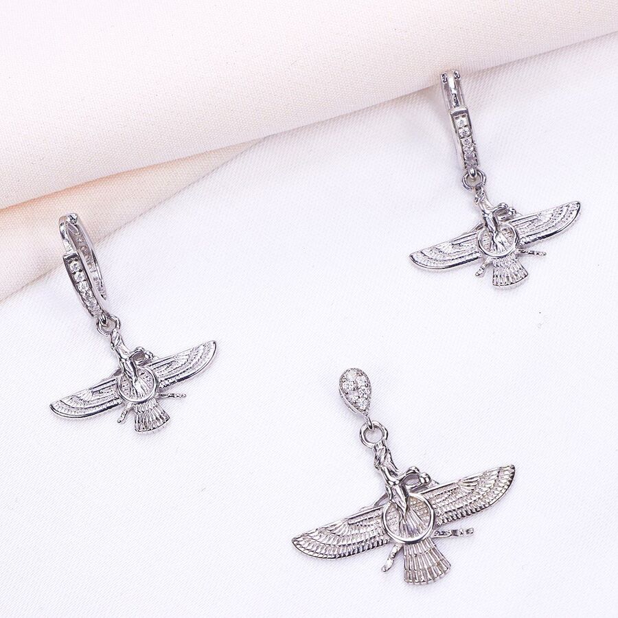 5c6a33e3-71f3-4ae8-95bd-e68a7c0cd2e4.jpg نیم ست نقره میکرو طرح فروهر کد 16281 - Image 1