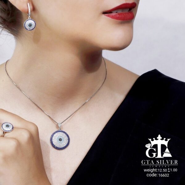 نیم ست نقره میکرو طرح چشم نظر کد 16602 - تصویر 2