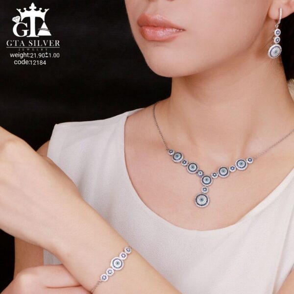 سرویس نقره میکرو زنجیری طرح چشم نظر کد 12184 - تصویر 2