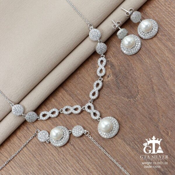 سرویس نقره میکرو زنجیری مروارید خور کد 12055 - Image 3