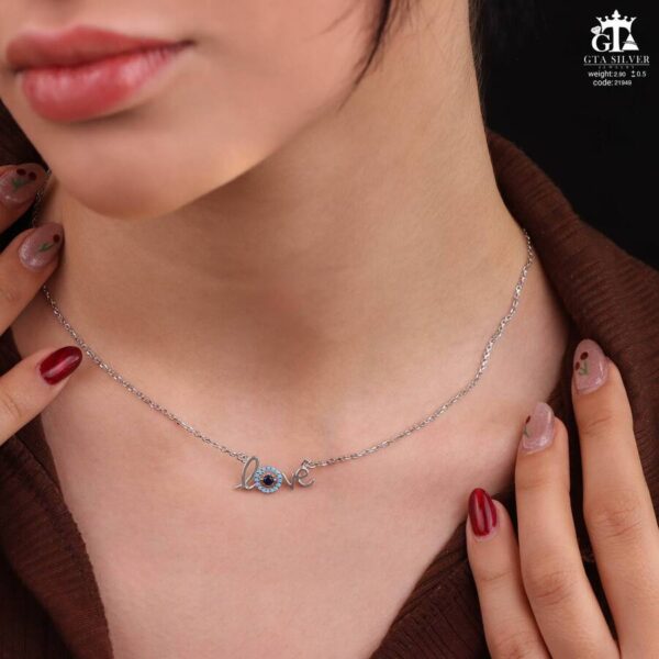 مدال نقره زنانه Love چشم نظر میکرو کد 21949 - Image 2