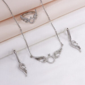 نیم ست نقره میکرو طرح حلقه و بال فرشته کد 16315