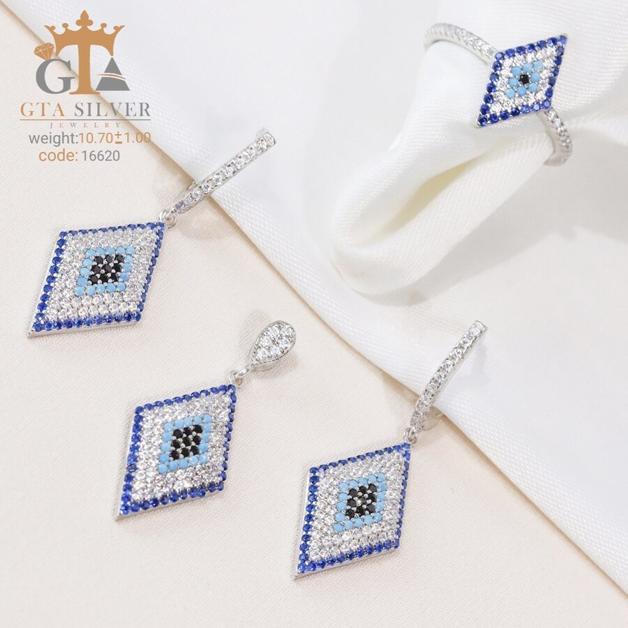 70da124f-a35d-4dab-9679-99e7a1cc3017.jpg نیم ست نقره میکرو طرح چشم نظر کد 16620 - Image 1