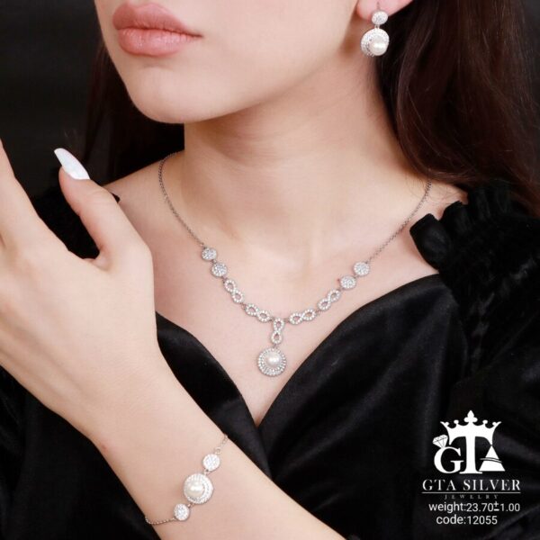 سرویس نقره میکرو زنجیری مروارید خور کد 12055 - Image 2