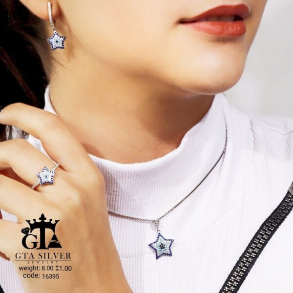 نیم ست نقره میکرو طرح چشم نظر کد 16395 - تصویر 2