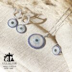 نیم ست نقره میکرو طرح چشم نظر کد 16602 - تصویر 3