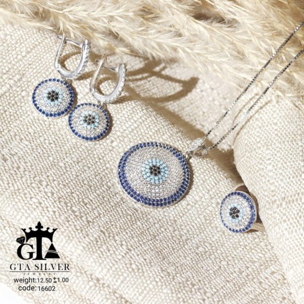 نیم ست نقره میکرو طرح چشم نظر کد 16602 - تصویر 3