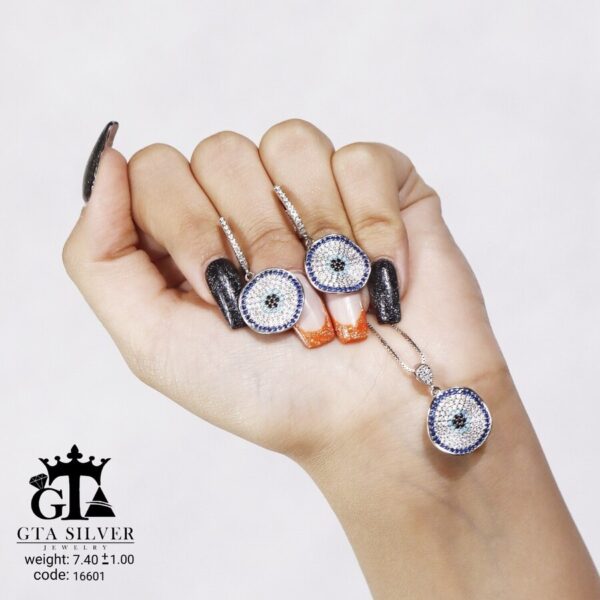 نیم ست نقره میکرو طرح چشم نظر کد 16601 - Image 4