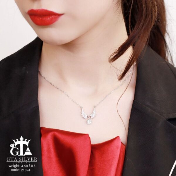 گردنبند نقره زنانه نگین‌دار طرح بال فرشته کد 21894 - تصویر 2