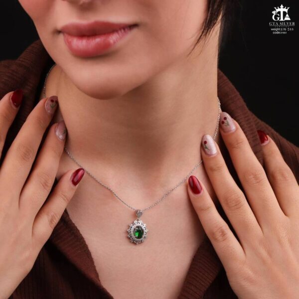 مدال نقره زنانه تک نگین میکرو کد 21951 - تصویر 2