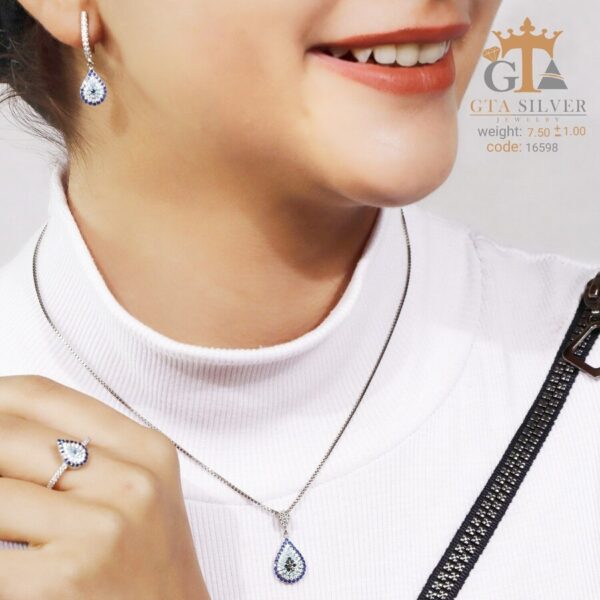 نیم ست نقره میکرو طرح چشم نظر کد 16598 - Image 2