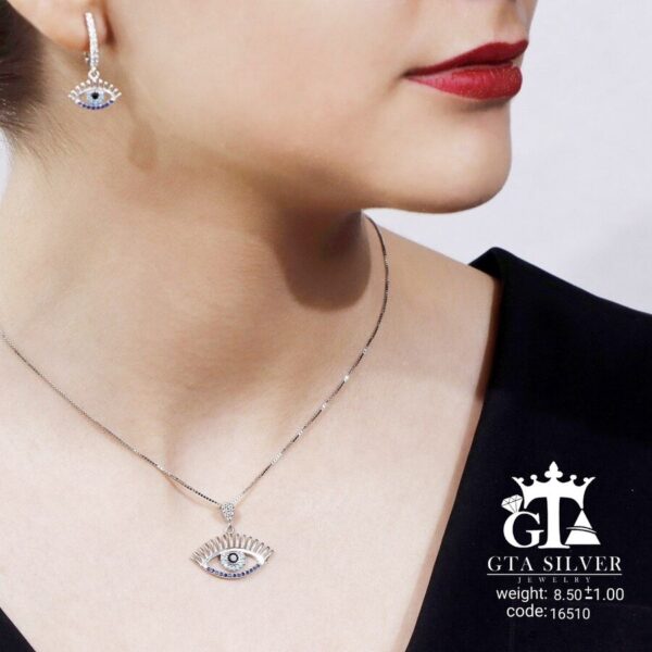 نیم ست نقره میکرو طرح چشم نظر کد 16510 - تصویر 2