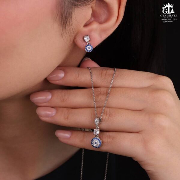 نیم ست نقره طرح چشم نظر کد 16684 - Image 2