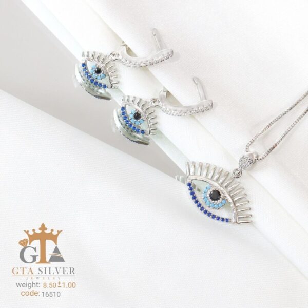 نیم ست نقره میکرو طرح چشم نظر کد 16510 - تصویر 3