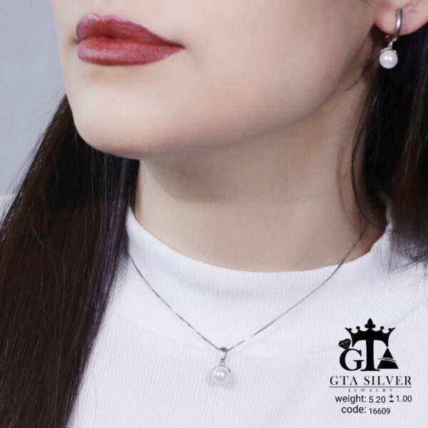 نیم ست نقره میکرو مرواریدی کد 16609 - تصویر 2