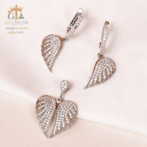 نیم ست نقره میکرو طرح بال فرشته کد 16386