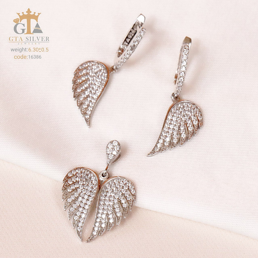 80d3f4fe-a823-459c-a14b-5baedf6ac7d2.jpg نیم ست نقره میکرو طرح بال فرشته کد 16386 - Image 1