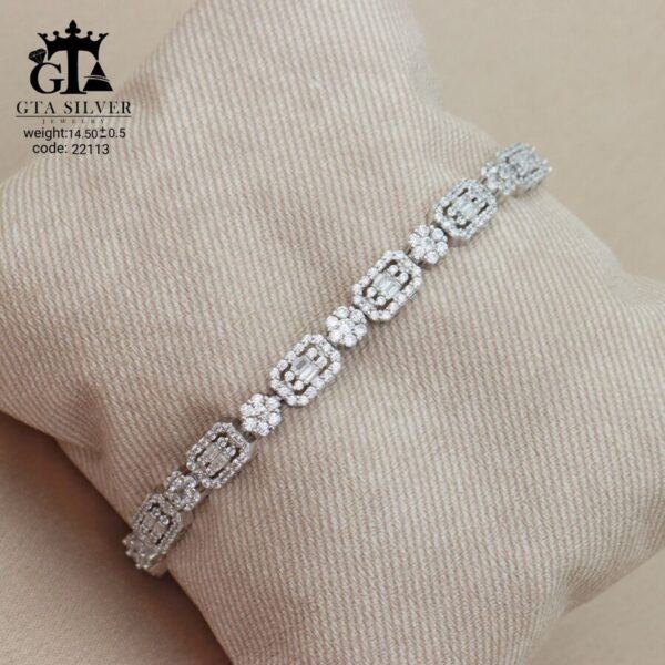 دستبند نقره زنانه نگین دار میکرو طرح امرالدکات کد 22113 - Image 3