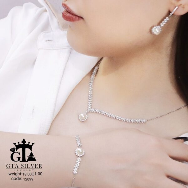 سرویس نقره میکرو زنجیری مرواریدی کد 12099 - Image 2