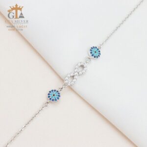 دستبند نقره میکرو طرح چشم نظر و بی‌نهایت کد 22136