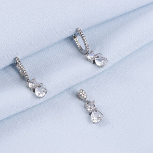 نیم ست نقره میکرو طرح گربه کد 16338 - تصویر 2