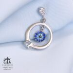 مدال نقره میکرو طرح حلقه و چشم نظر کد 21695 - تصویر 3