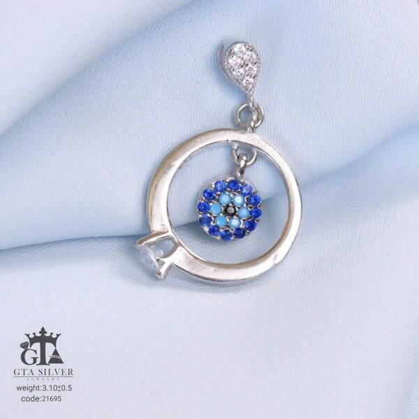 مدال نقره میکرو طرح حلقه و چشم نظر کد 21695 - تصویر 3