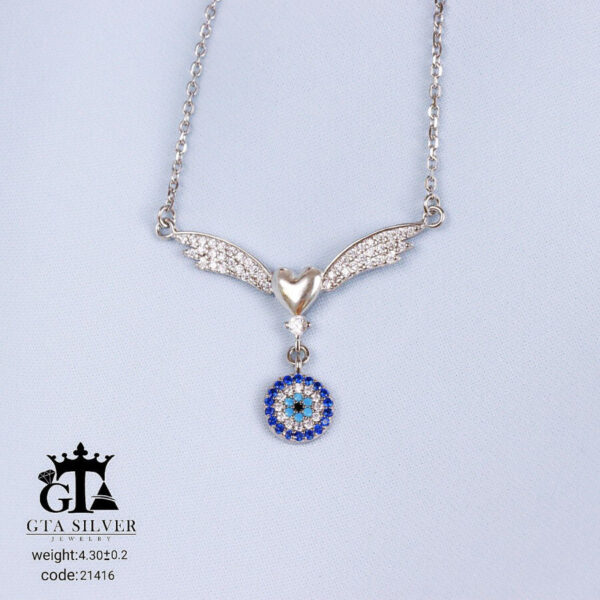 مدال نقره طرح قلب بالدار و چشم نظر کد 21416 - Image 2